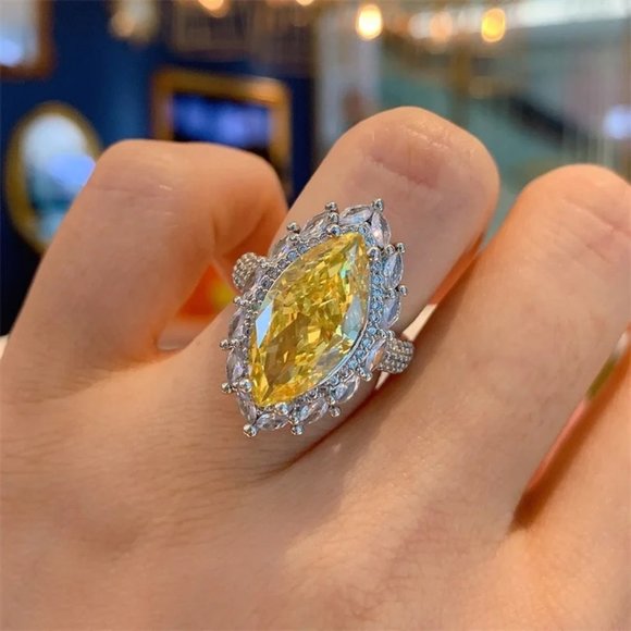 Jewelry - New 925 Silver Marquise Cut Yellow CZ Vintage Ring